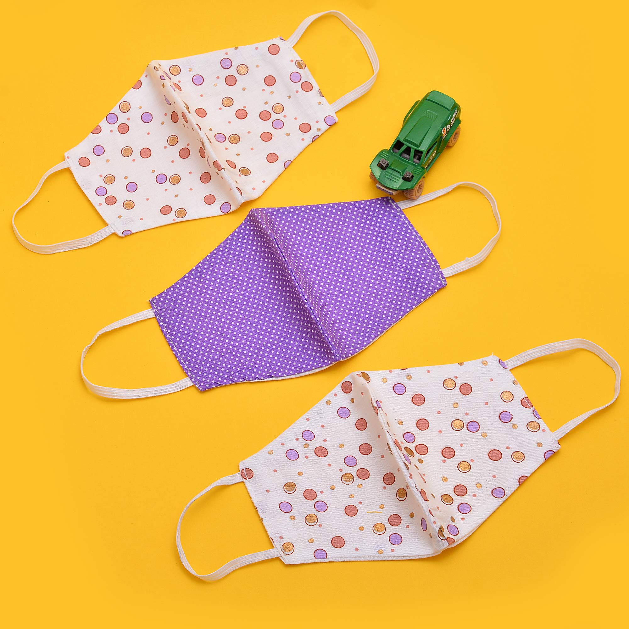 100% Cotton Reusable Face Mask for Kids Ages 3-10 - Soft Breathable 2-Layer Protection, Reversible Design (Pack of 3) - Perfect for School, Travel & Daily Protection
