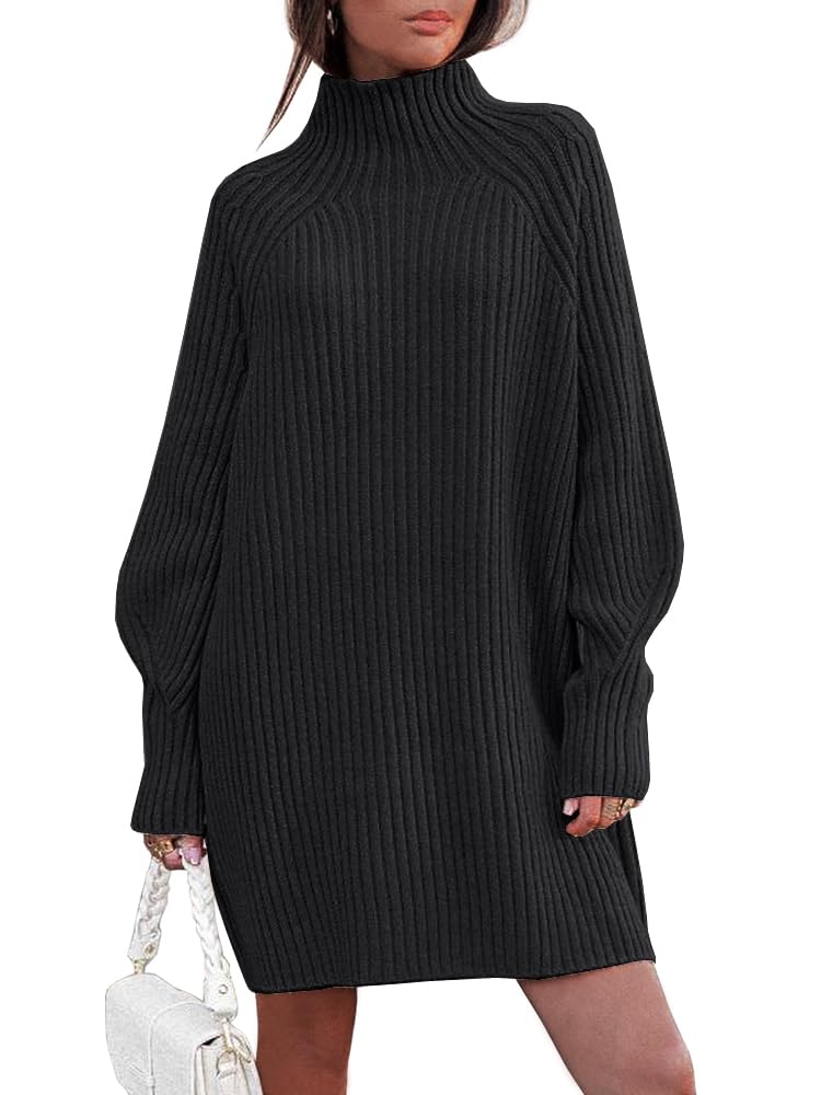 LILLUSORY Women's Knit Sweater Dresses 2025 Fall Fashion - Mock Neck, Long Lantern Sleeve, Oversized Outfits for Casual Wear, Office, and Date Nights