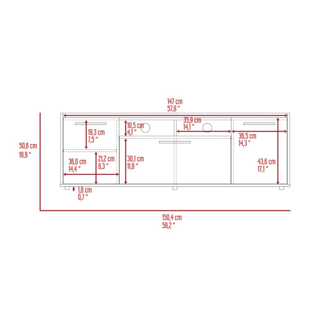 Tuhome Lyon TV Stand for TVs up to 55 Inches with One Cabinet and Double Doors in Dark Walnut - Perfect for Living Room, Bedroom, or Home Theater Setup