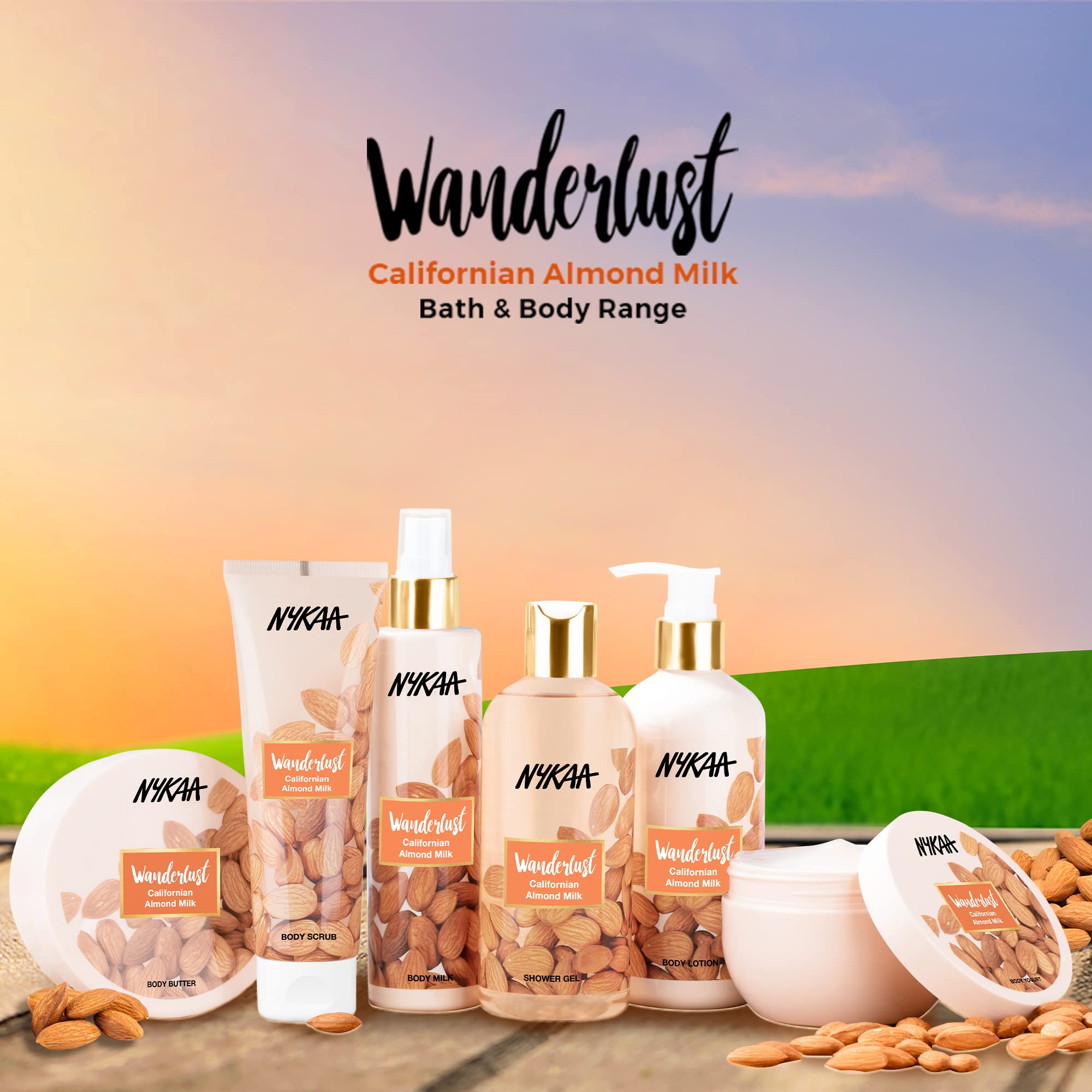 Nykaa Wanderlust Body Butter - Californian Almond Milk, Hydrating & Moisturizing Body Cream with Almonds, Shea & Cocoa Butter - Paraben, SLS & Cruelty Free - 6.76 fl.oz - Perfect for Dry Skin Care & Daily Moisturizing Routine