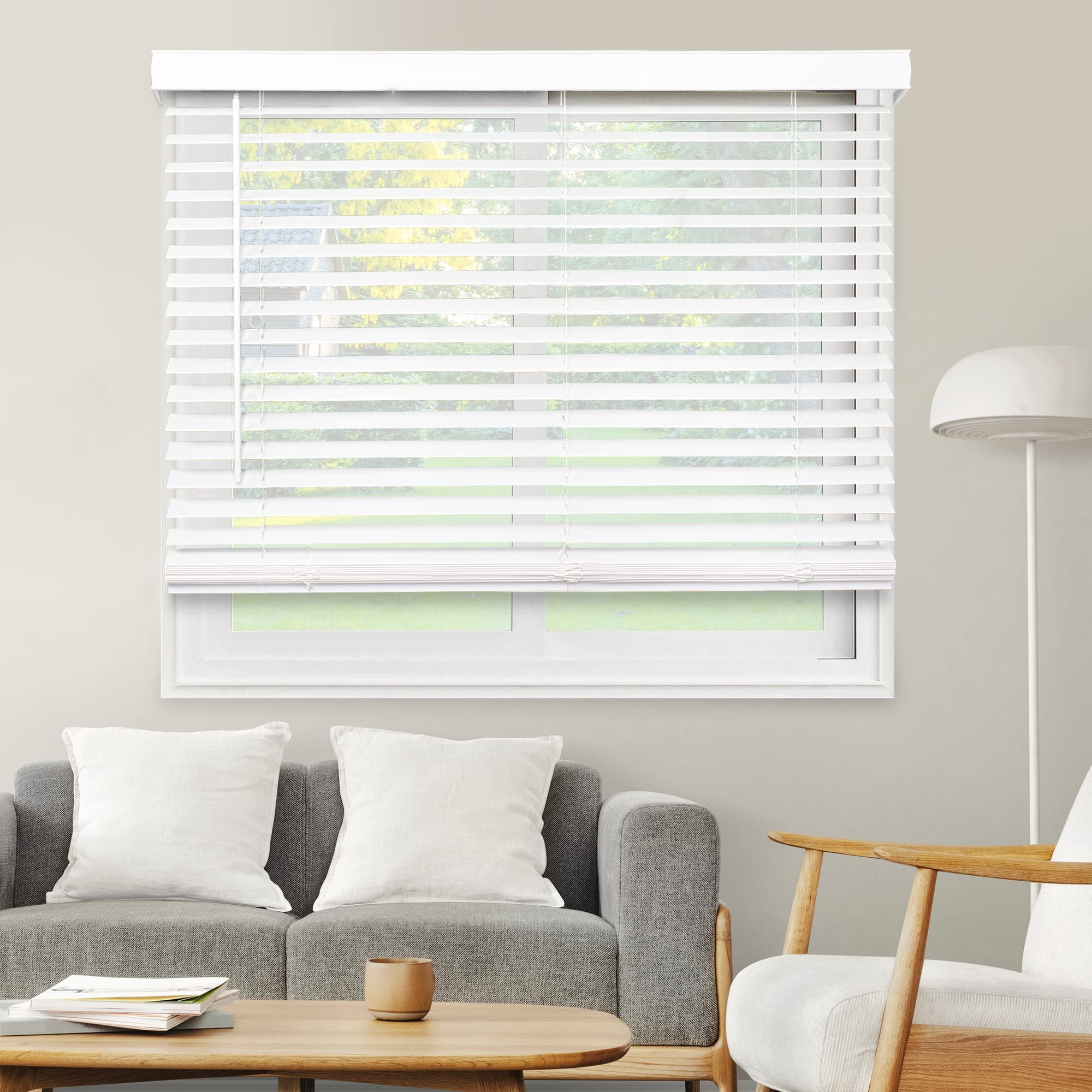 CHICOLOGY Faux Wood Blinds - Premium White Wooden Window Shades for Home Decor, 61.25