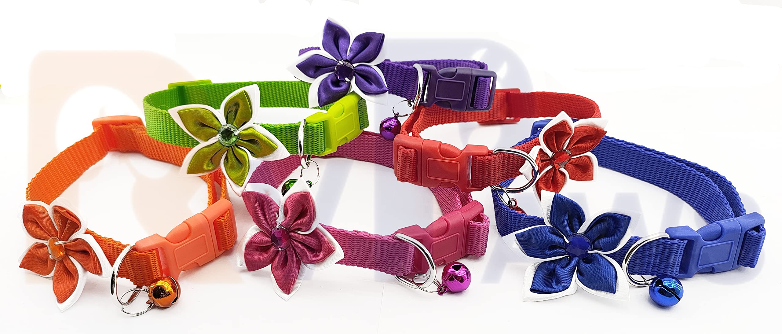 RvPaws Adjustable Dog Collar with Bell & Bow Tie - Cute Safety Collar for Puppies & Small Dogs, Flower Design Pet Collar (X-Small, 10mm, Red) - Perfect for Daily Walks, Grooming & Special Occasions