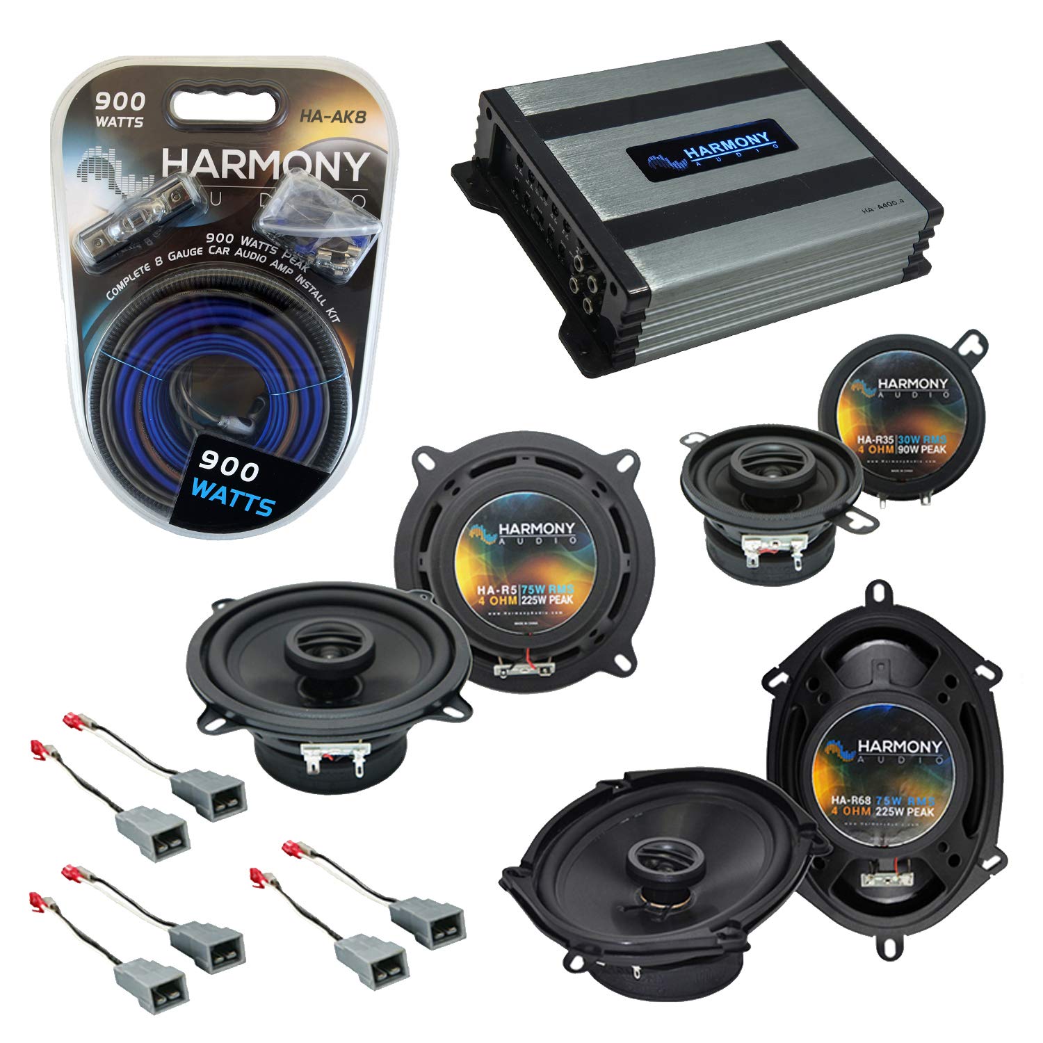 Harmony Audio HA-A400.4 Amplifier Bundle with HA-R5, HA-R35, HA-R68 Speakers - Direct Replacement for 1986-1989 Mercury Sable OEM Car Speakers | Perfect for Car Audio Upgrades & Enhanced Sound Quality