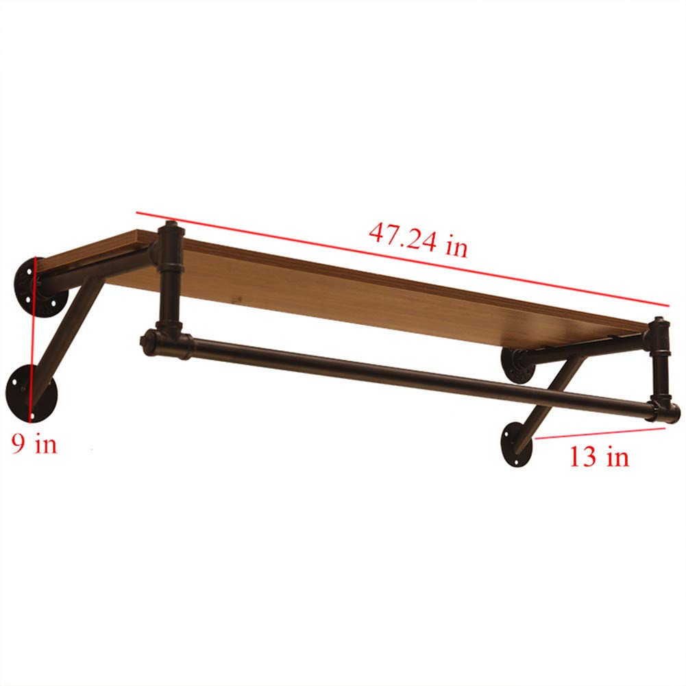 Industrial Pipe Clothing Racks with Top Shelf - Heavy Duty Wall Mounted Garment Rack for Hanging Clothes, Coats & Accessories - Perfect for Bedroom, Closet & Laundry Room Organization