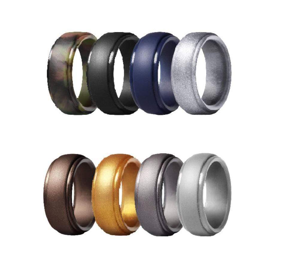 8 Pcs Men's Silicone Wedding Bands - Comfortable & Durable Non-Slip Rings for Active Lifestyle, Gym, Swimming & Outdoor Activities