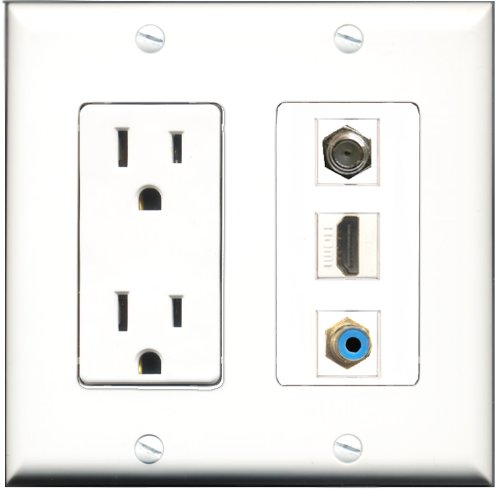 RiteAV 15 Amp Power Outlet with HDMI, RCA & Coax Ports - Decorative Wall Plate for Home Theater & AV Setup