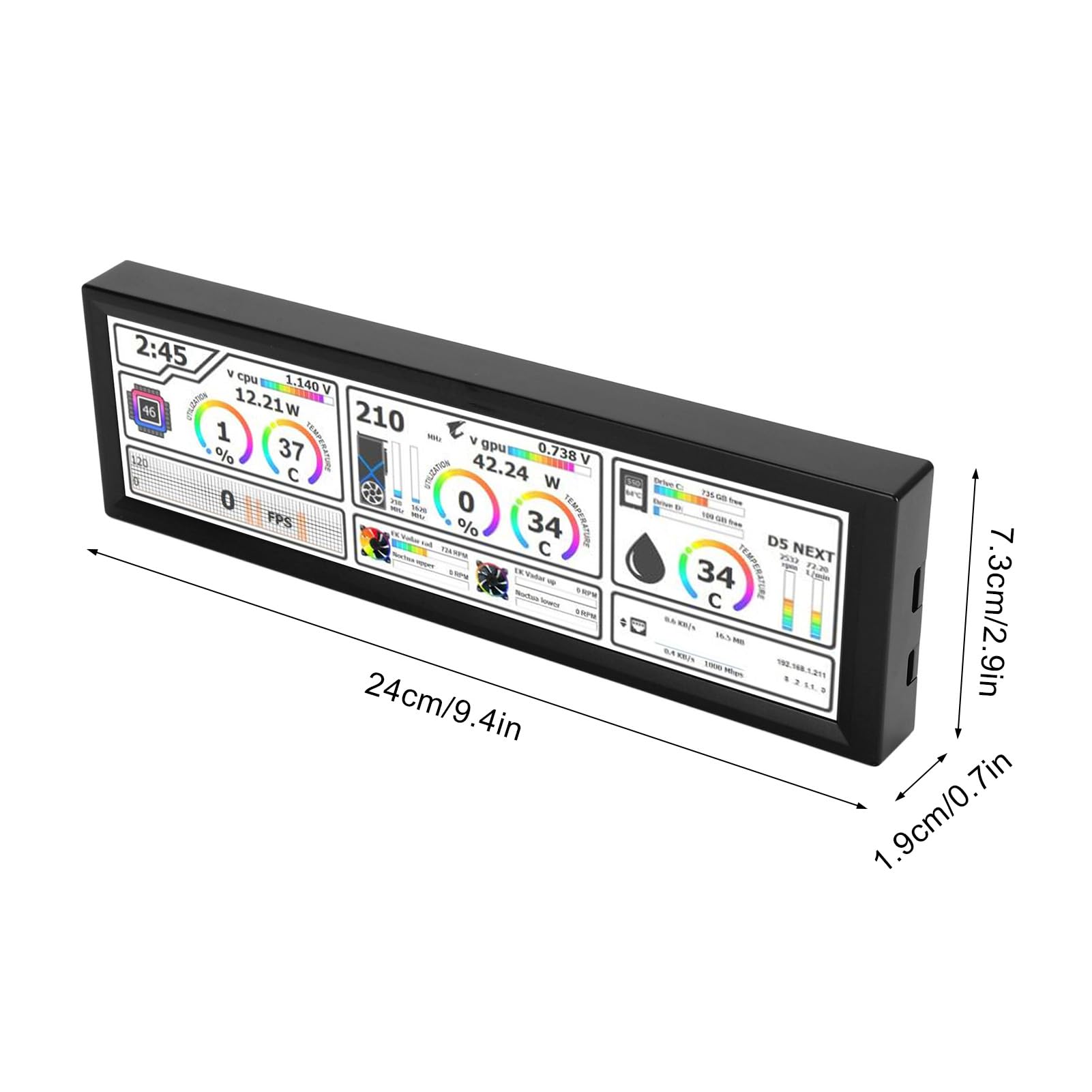 Zunate 8.8 Inch PC Temperature Monitor - Secondary Display with One-Touch Control, USB Plug & Play, Mini HD Interface, HD IPS LCD Screen - Compatible with Raspberry Pi, Linux & Windows (Black) - Perfect for Gaming Rigs, Workstations & Home Office Setups