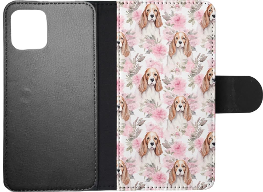 Premium Faux Leather Flip Wallet Phone Case for Apple iPhone 12 Mini - Cute Grand Basset Griffon Vendeen Puppy Dog Design | Perfect for Everyday Use, Travel & Gift Giving