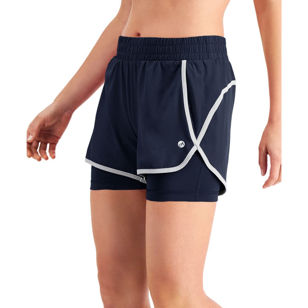 Aurgelmir Women's 2-in-1 Athletic Running Shorts with Zip Pocket - Mid Waist Gym Workout & Yoga Shorts for Women - Perfect for Running, Training, and Casual Wear