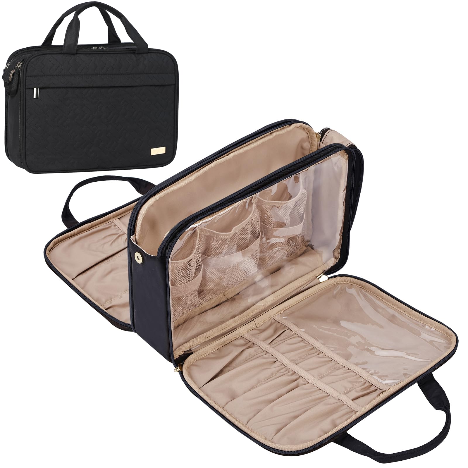 NISHEL Travel Makeup Bag Organizer - Portable Stand Up Cosmetic Case for Toiletries | Black | Perfect for Travel, Gym & Daily Use