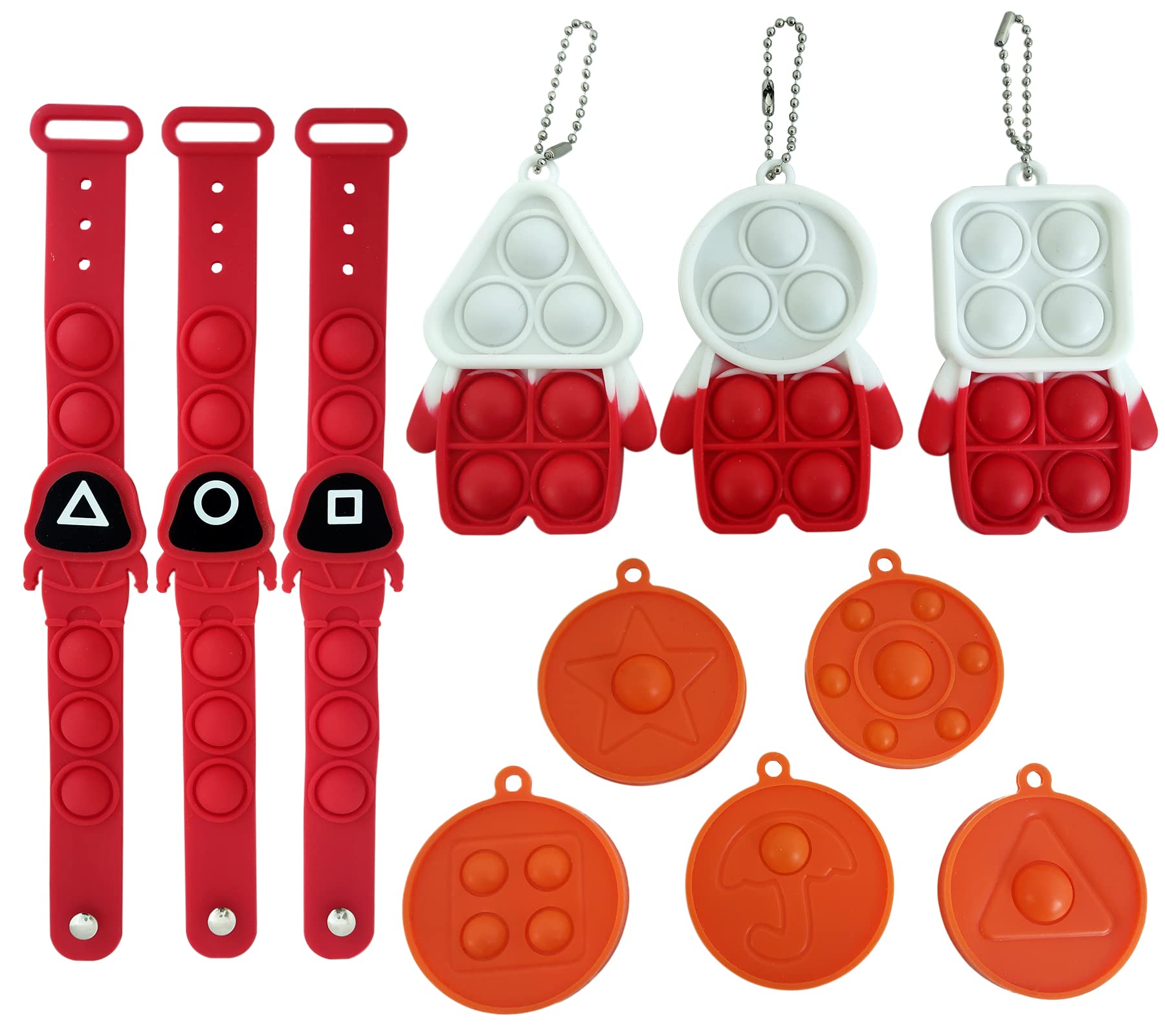 11 PCS Mini Push Pop It Fidget Toys Set - Stress Relief Sensory Keychain & Adjustable Bracelet for Kids & Adults | Anxiety Relief, Focus Aid for Office, School, Travel & Home Use