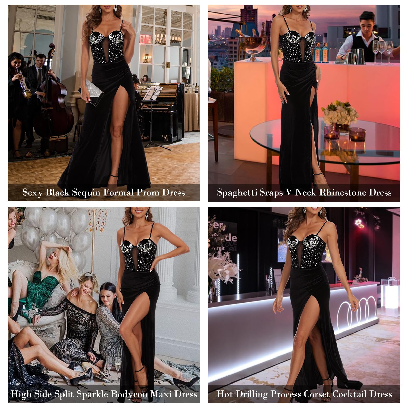 Elegant Women's Rhinestone Velvet Wrap Maxi Dress - Boho V-Neck Formal Party Dress with Slit | Perfect for Cocktail Parties, Weddings, Fall Events & Evening Occasions