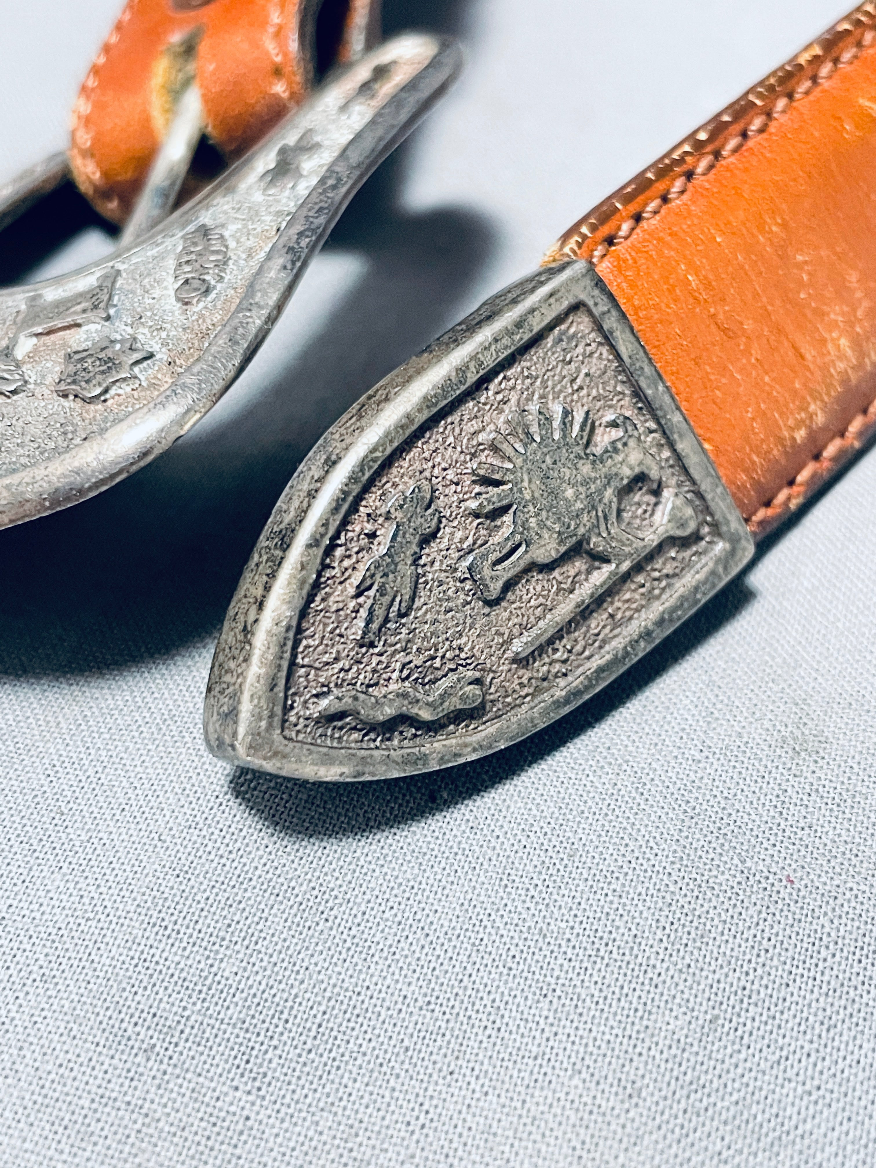 Vintage Native American Navajo Sterling Silver Ranger Belt Buckle Set with Ancient Petroglyph Design - Perfect for Western Fashion, Cowboy Outfits & Southwest Style Accessories