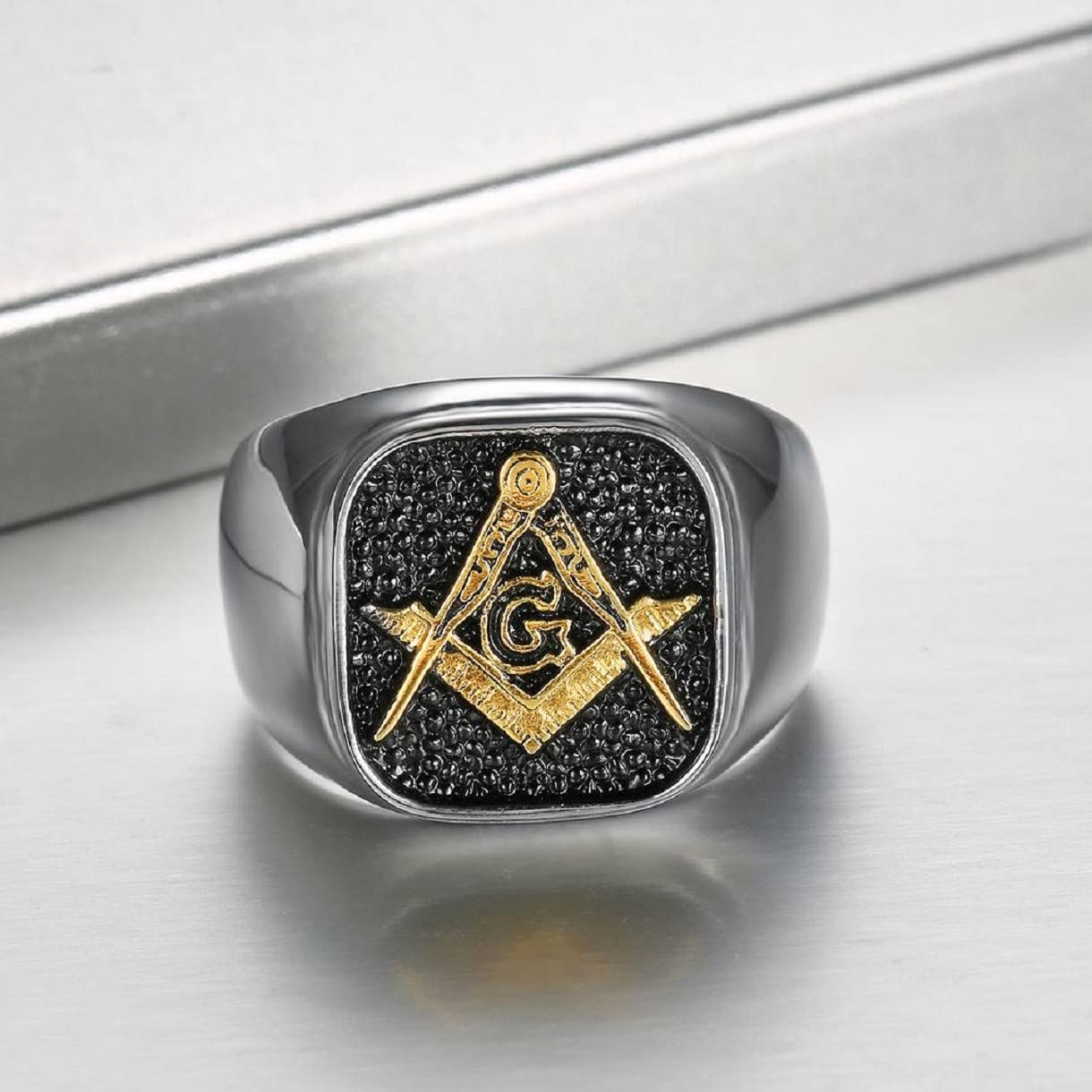 **Freemason Ring for Men - Compass & Square Masonic Jewelry with All-Seeing Eye - Biker, Hip Hop Signet Ring - Perfect for Brotherhood Gifts & Symbolic Fashion**