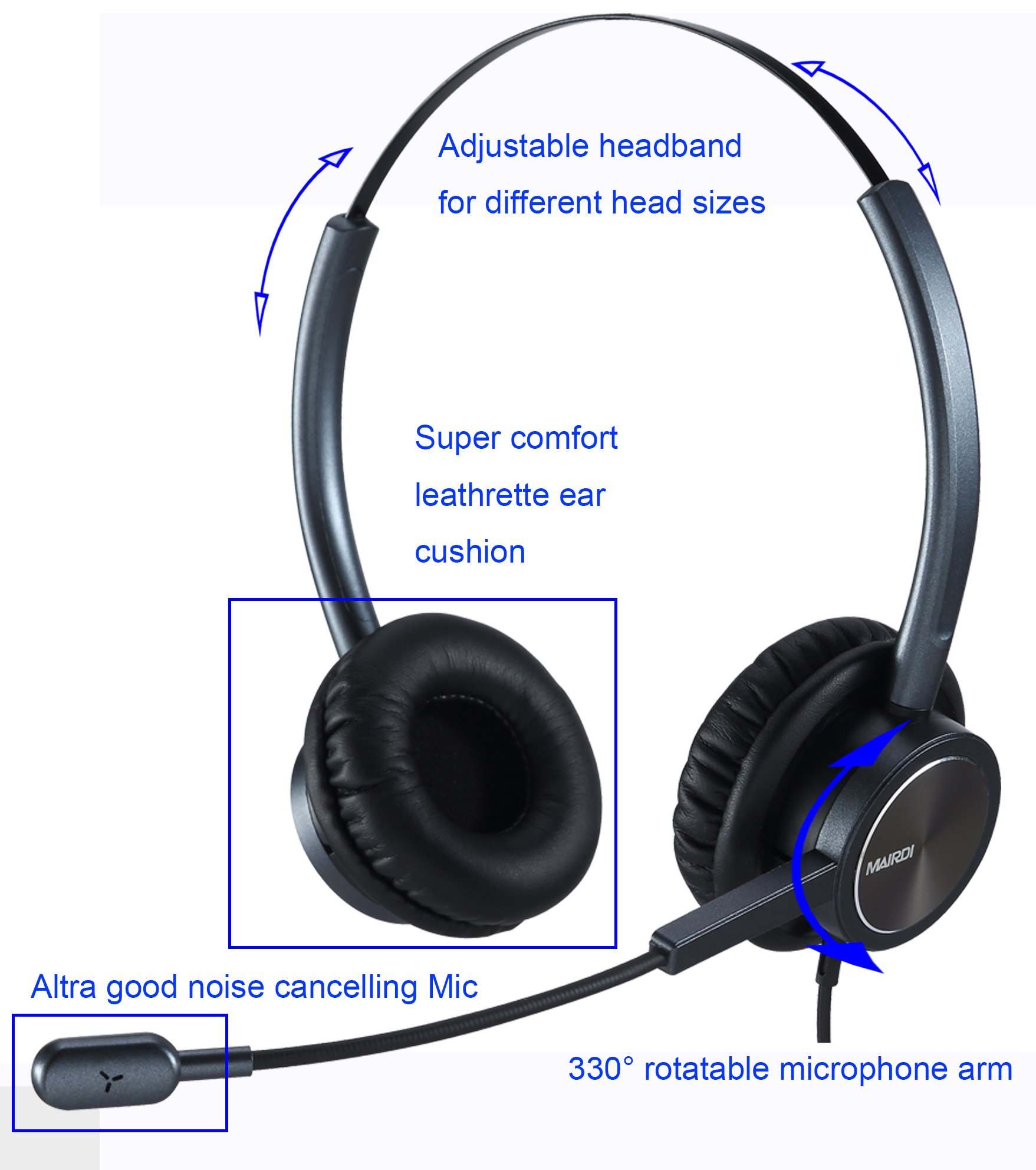 Noise Cancelling USB Headset with Mic Mute - Stereo Computer Headphones for Office/Call Center - Compatible with PC, Microsoft Teams, Skype - Clear Voice for Voice Recognition & Conference Calls - Perfect for Remote Work, Online Meetings & Customer Service