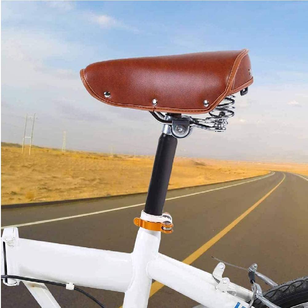 Premium PU Leather Bike Seat - Universal Replacement Saddle with Spring Cushion for Comfortable Cycling (Brown) | Ideal for Road Bikes, Exercise Bikes & Outdoor Cycling