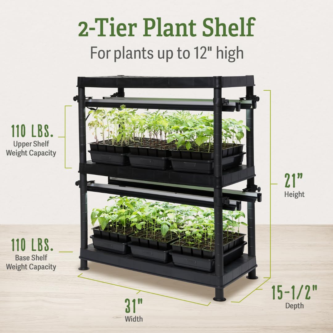 Gardener's Supply Company Stack-n-Grow 2-Tier Grow Light System Plant Stand with 4 Full Spectrum T-5 Fluorescent Bulbs - Energy Efficient Indoor Gardening Solution for Seed Starting, Houseplants & Succulents | Perfect for Home Greenhouses, Hydroponics & Urban Farming