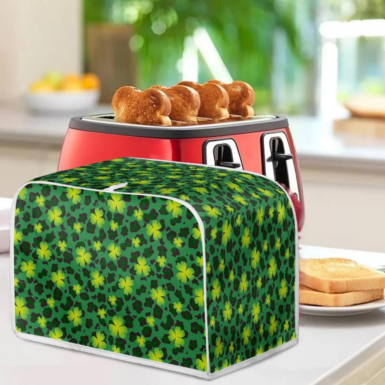 St. Patrick's Day Themed 4-Slice Toaster Cover - Stain Resistant Dustproof Microwave & Oven Grill Protector with Handle - Perfect for Kitchen Countertop Organization & Small Appliance Protection