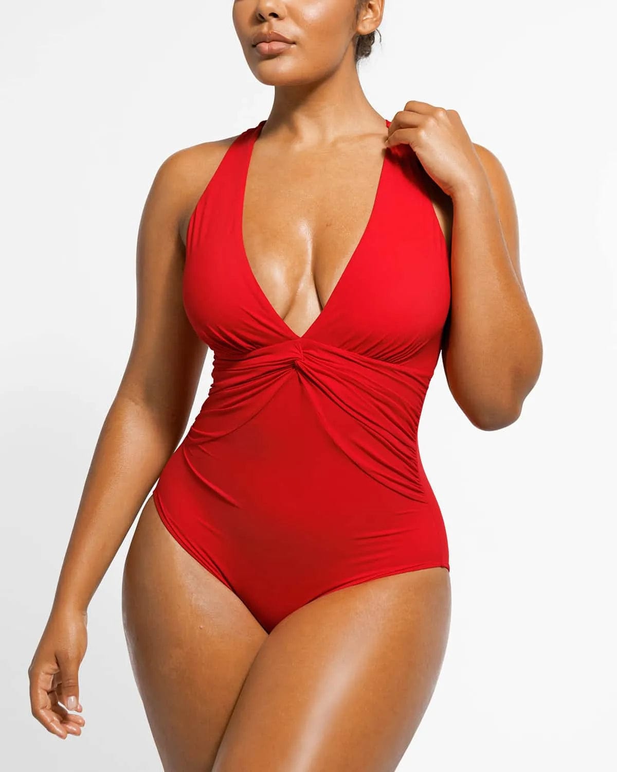 Smart Sculpt Ruched Twist Front Shaping Swimsuit - Slimming One Piece Bathing Suit for Women - Perfect for Beach Vacations, Pool Parties & Summer Getaways