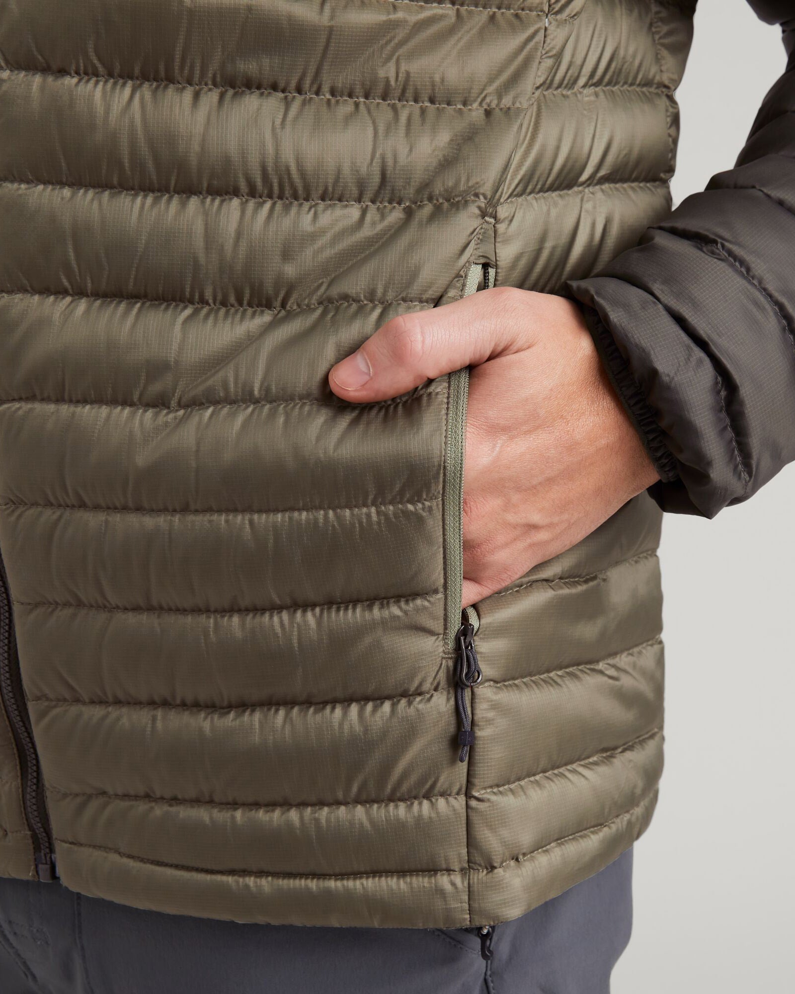 Men's Heli R Down Jacket - Lightweight Waterproof Winter Coat for Outdoor Activities - Beech/Dark Moss - Perfect for Hiking, Skiing & Cold Weather Adventures