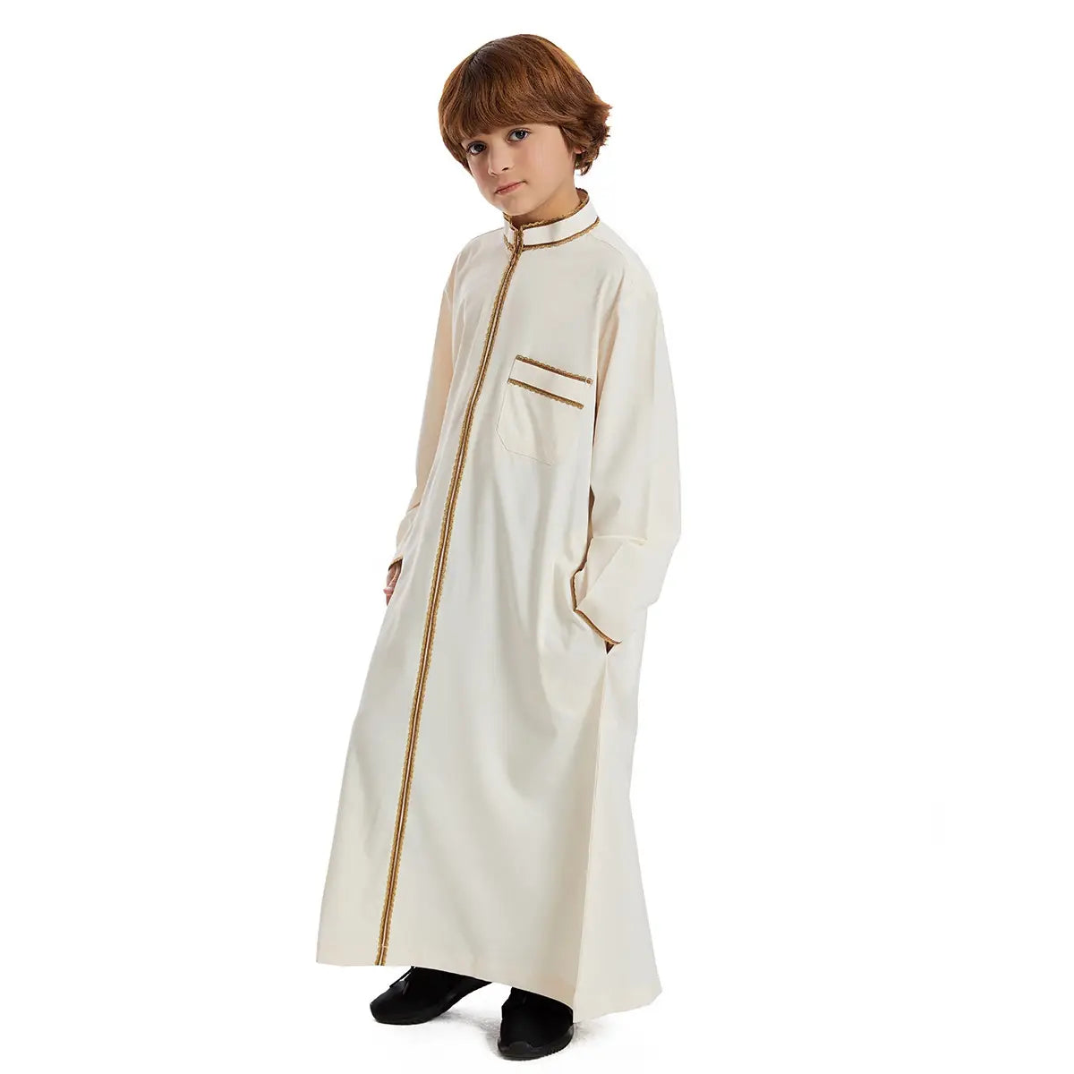 Premium Middle Eastern Arab Boy Thobe Thawb - Traditional Islamic Zipper Robe for Kids - Perfect for Eid, Weddings & Special Occasions