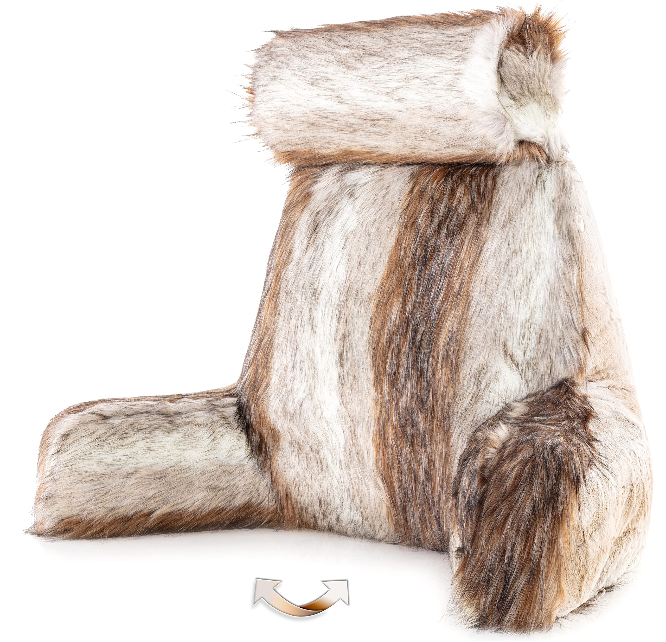 Premium Adjustable Memory Foam Husband Pillow - Reversible Two-Tone Faux Fur Backrest with Arms & Neck Roll for Reading, Bed Rest, and Sitting Comfort - Perfect for Living Room Lounging, Bedroom Relaxation, and Post-Surgery Support