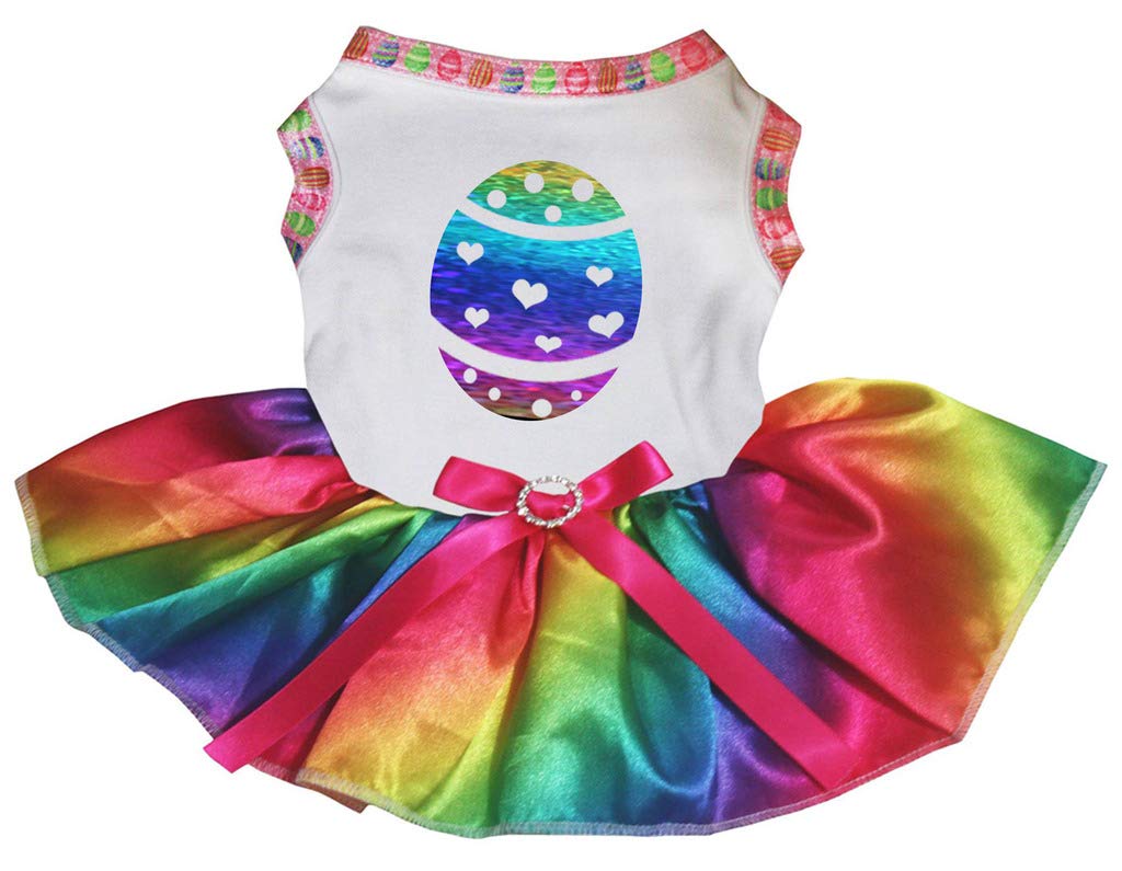 Petitebella Rainbow Easter Egg Puppy Dog Dress for Small Dogs - White & Rainbow Color, Size Large - Perfect for Easter Photos, Pet Parties & Holiday Celebrations