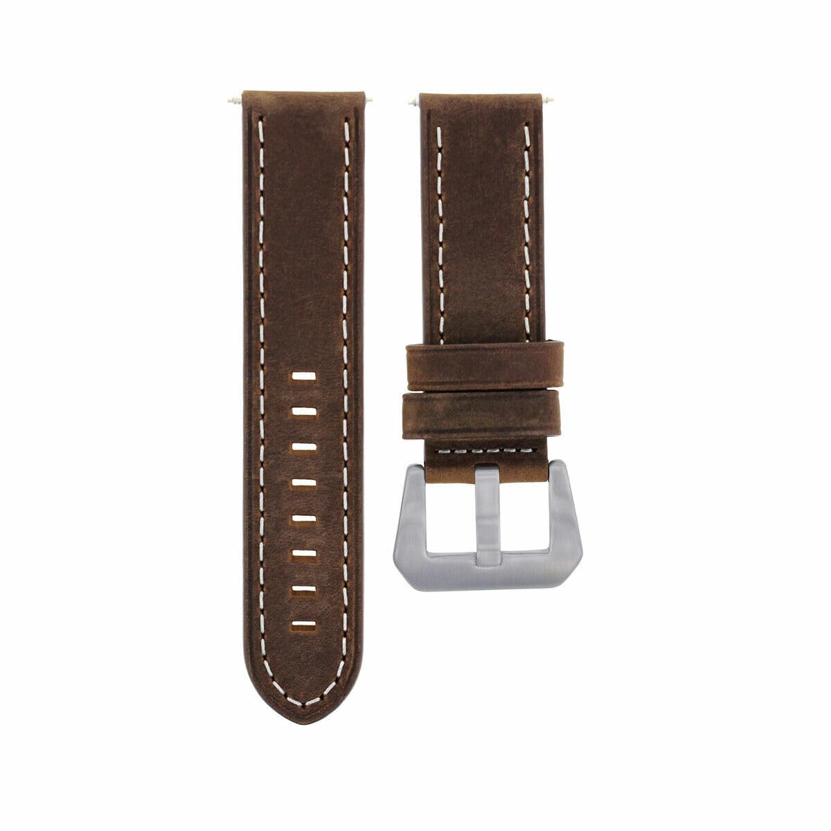 24mm Genuine Cow Leather Watch Band Strap - Compatible with Breitling Colt & Avenger Watches - Brown Leather with White Stitching - Premium Replacement Strap for Men's Luxury Watches (Business, Casual & Formal Occasions)