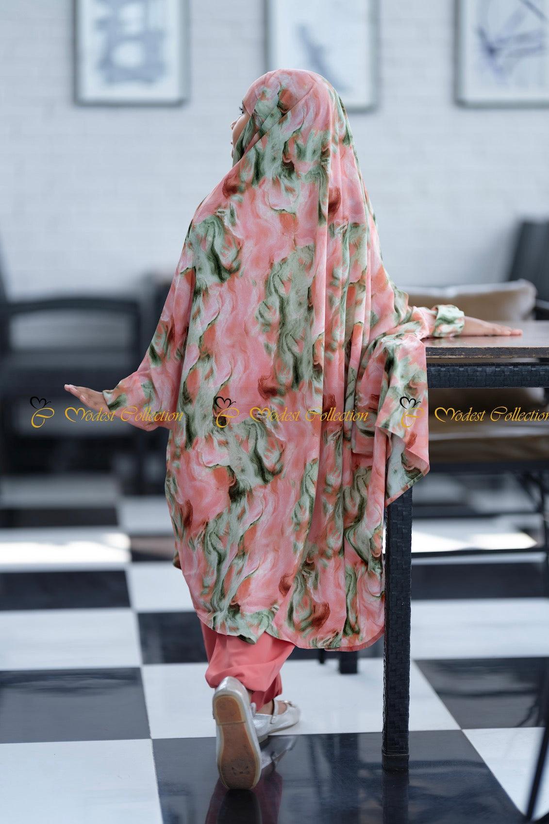 Bareerah Marble Peach Jilbab - Modest Muslim Prayer Scarf for Women, Perfect for Daily Wear, Prayer, and Special Occasions