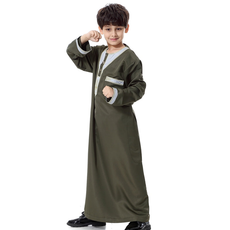 Premium Muslim Boy Arab Embroidery Thobe Thawb - Traditional Islamic Clothing for Kids - Perfect for Eid, Ramadan & Special Occasions
