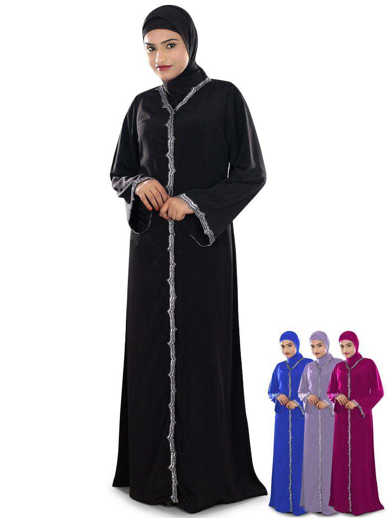 Madiha Hand Embroidered Front Open Burqa - Premium Islamic Abaya for Women - Perfect for Prayer, Mosque & Special Occasions