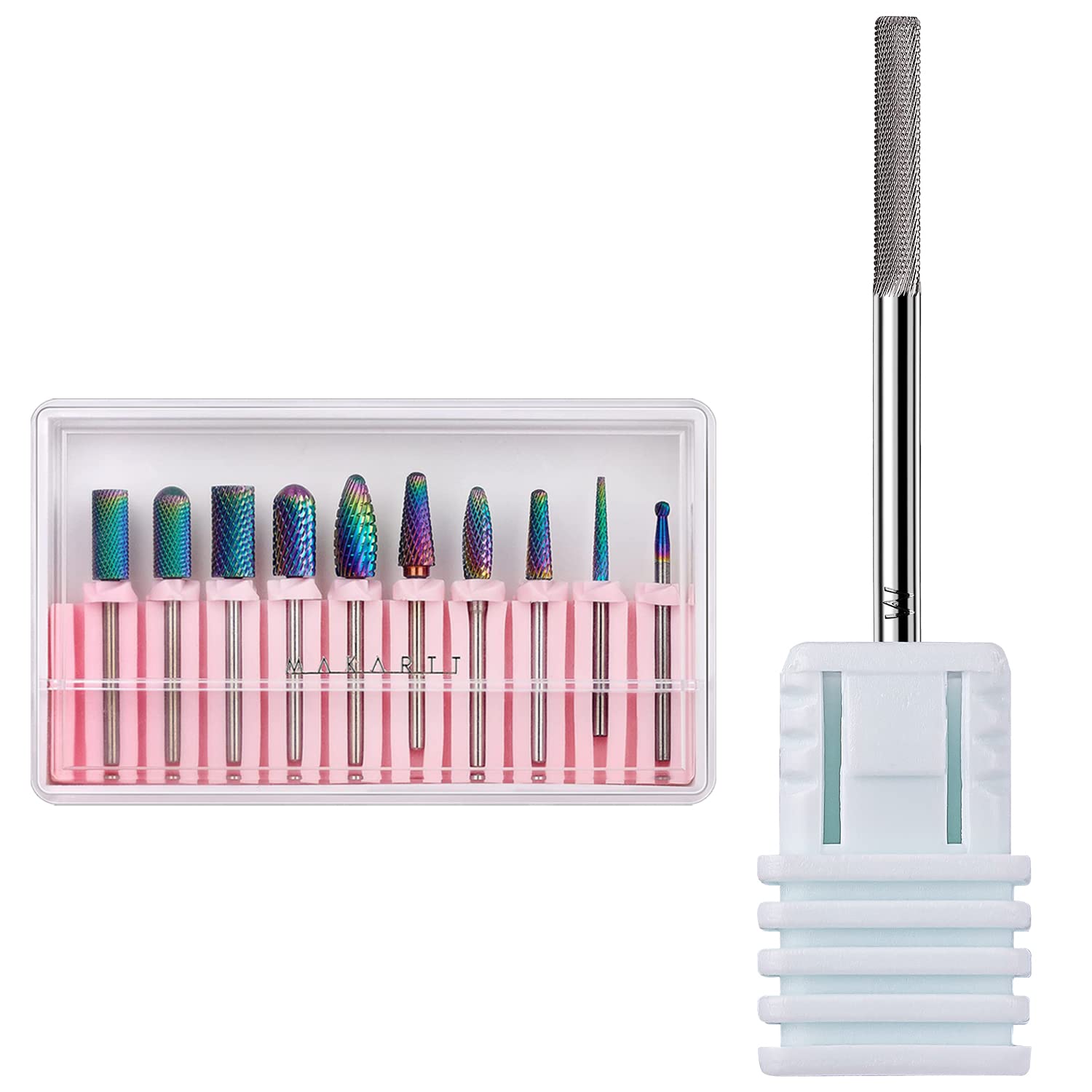 Makartt Professional 10Pcs Nail Drill Bits Set - 3XF & Tungsten Carbide Bits for Acrylic, Gel Nails, Cuticle Care - 3/32 inch Manicure Pedicure Kit for Salon & Home Use