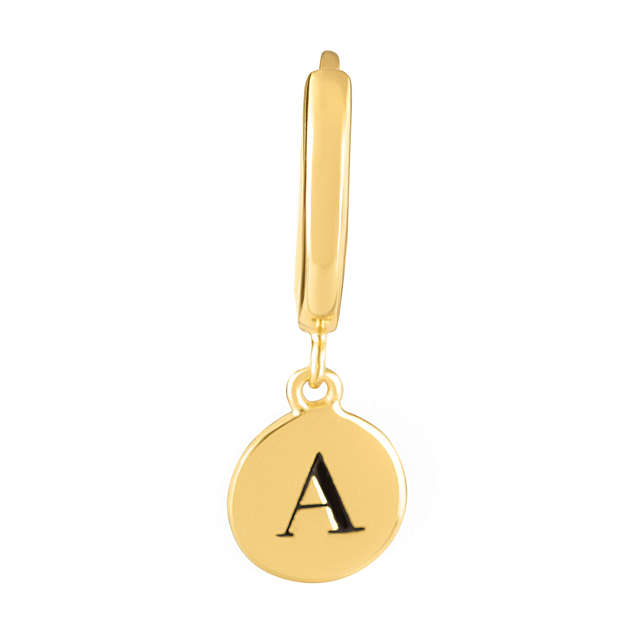 18K Gold Plated Sterling Silver Initial Engraved Women's Huggie Earrings - Personalized Disc Hoop Earrings for Everyday Wear, Gift Giving & Special Occasions