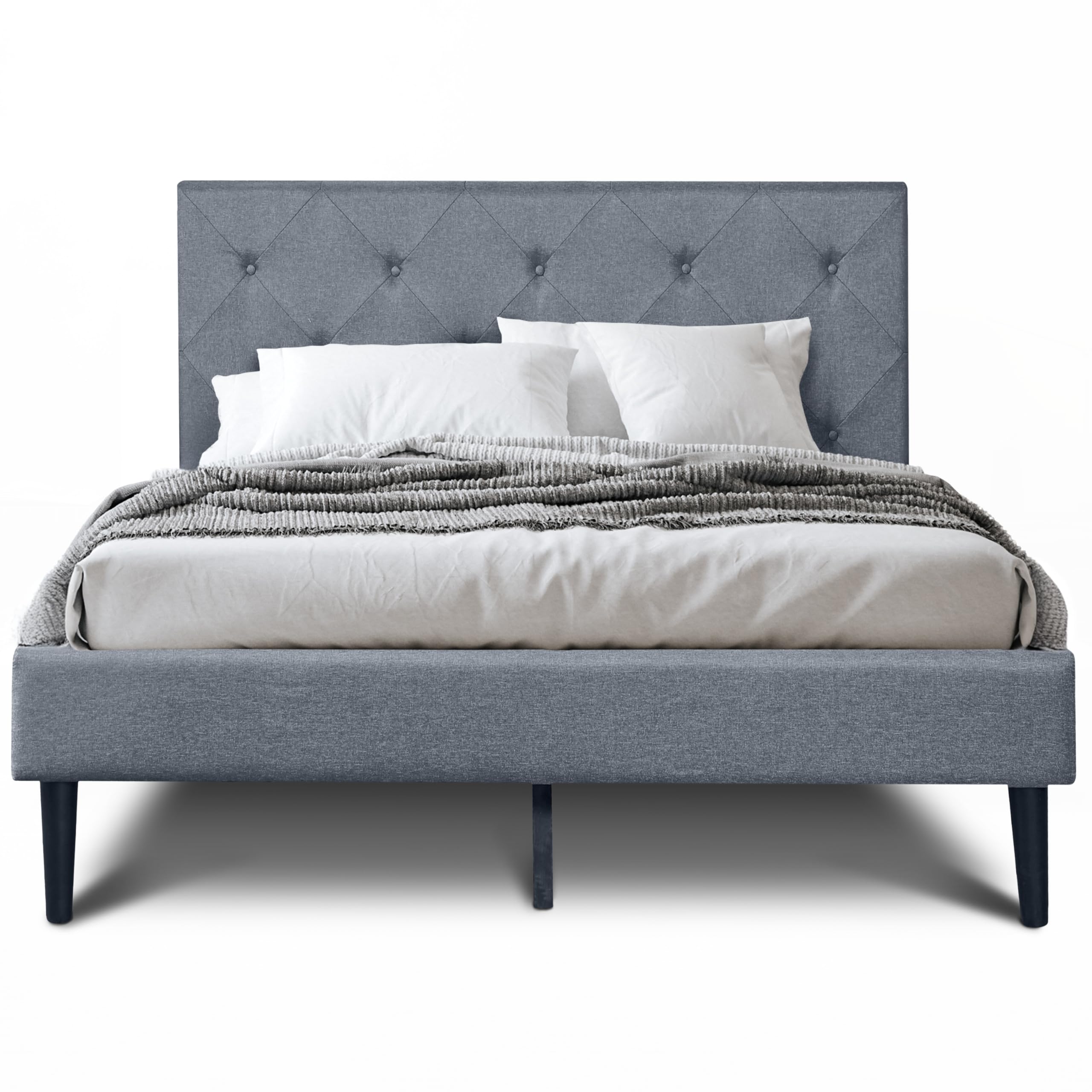 Camden Isle Monticello Queen Size Platform Bed Frame - Gray Wooden Bed with Sturdy Slat Support - Perfect for Modern Bedrooms & Guest Rooms