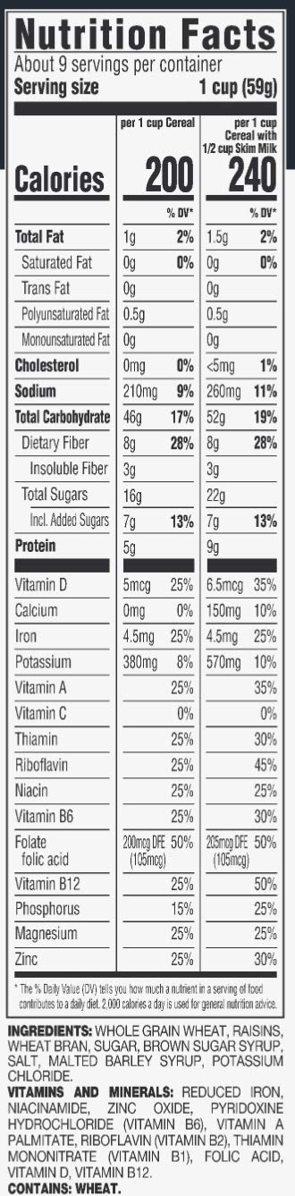 Happy Belly Raisin Bran Cereal - 18.7 Oz, Whole Grain Breakfast Cereal with Raisins - Perfect for Healthy Mornings, Snacks & Family Breakfasts