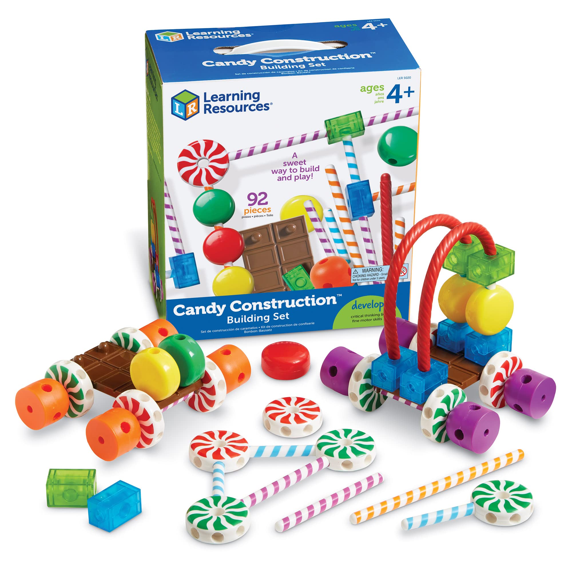 Learning Resources Candy Construction Building Set - 92 Piece STEM Educational Toy for Kids Ages 4+, Fine Motor Skills Development, Preschool Learning Activities - Perfect for Classroom, Homeschool & Creative Play