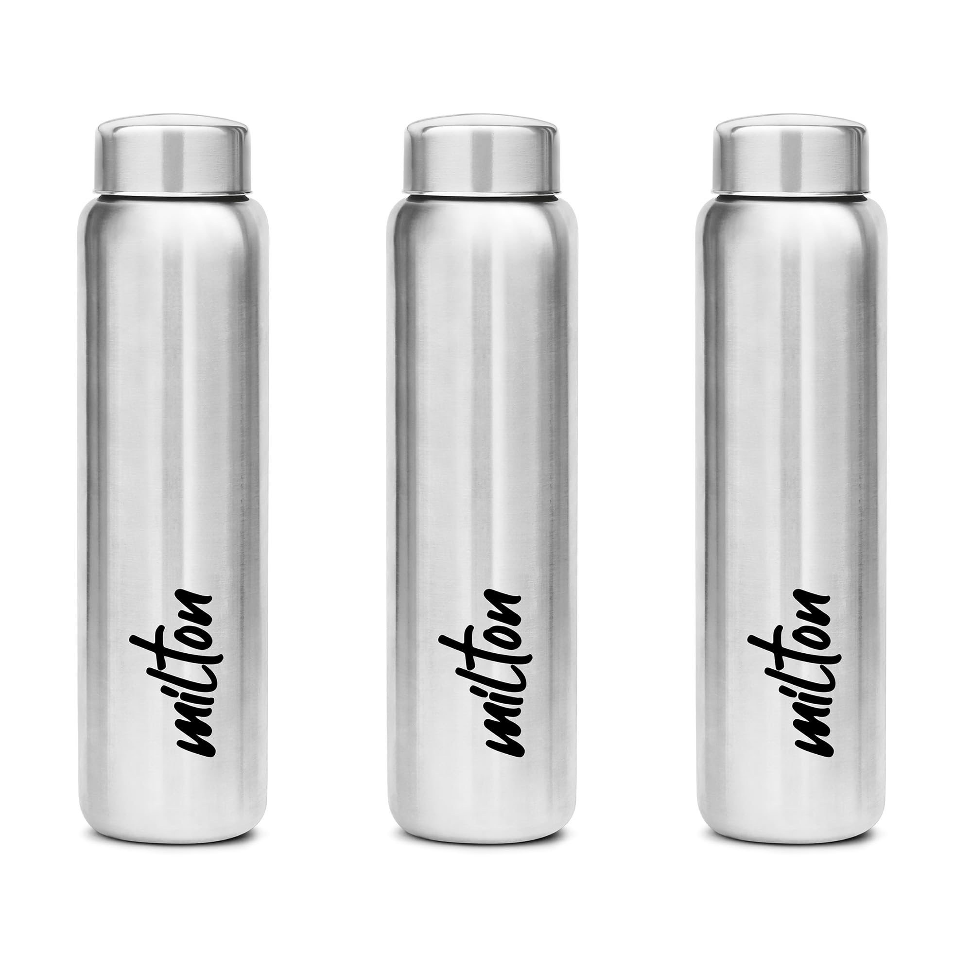 Milton Aqua 1000 Stainless Steel Water Bottle - 3 Pack (950ml Each) | Silver Leakproof Thermos | Perfect for Office, Gym, Hiking, Travel & Outdoor Activities | BPA-Free Insulated Water Bottle for Hot & Cold Drinks