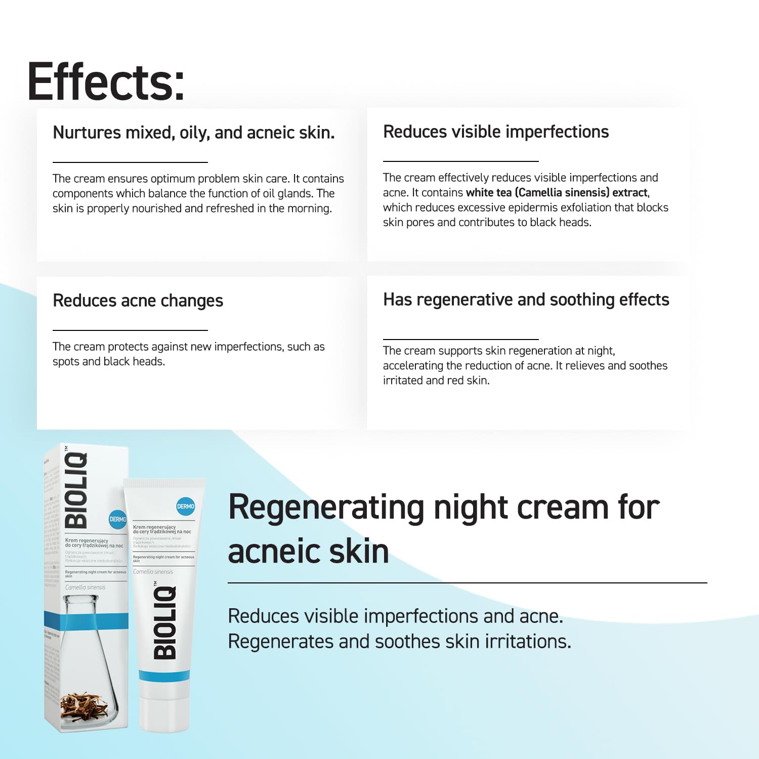 Anti-Acne Night Cream with White Tea Extract | Dark Spot Treatment & Oil Control | 50ml Dermo Regenerating Face Moisturizer for Oily & Blemish-Prone Skin | Perfect for Nighttime Skincare Routine