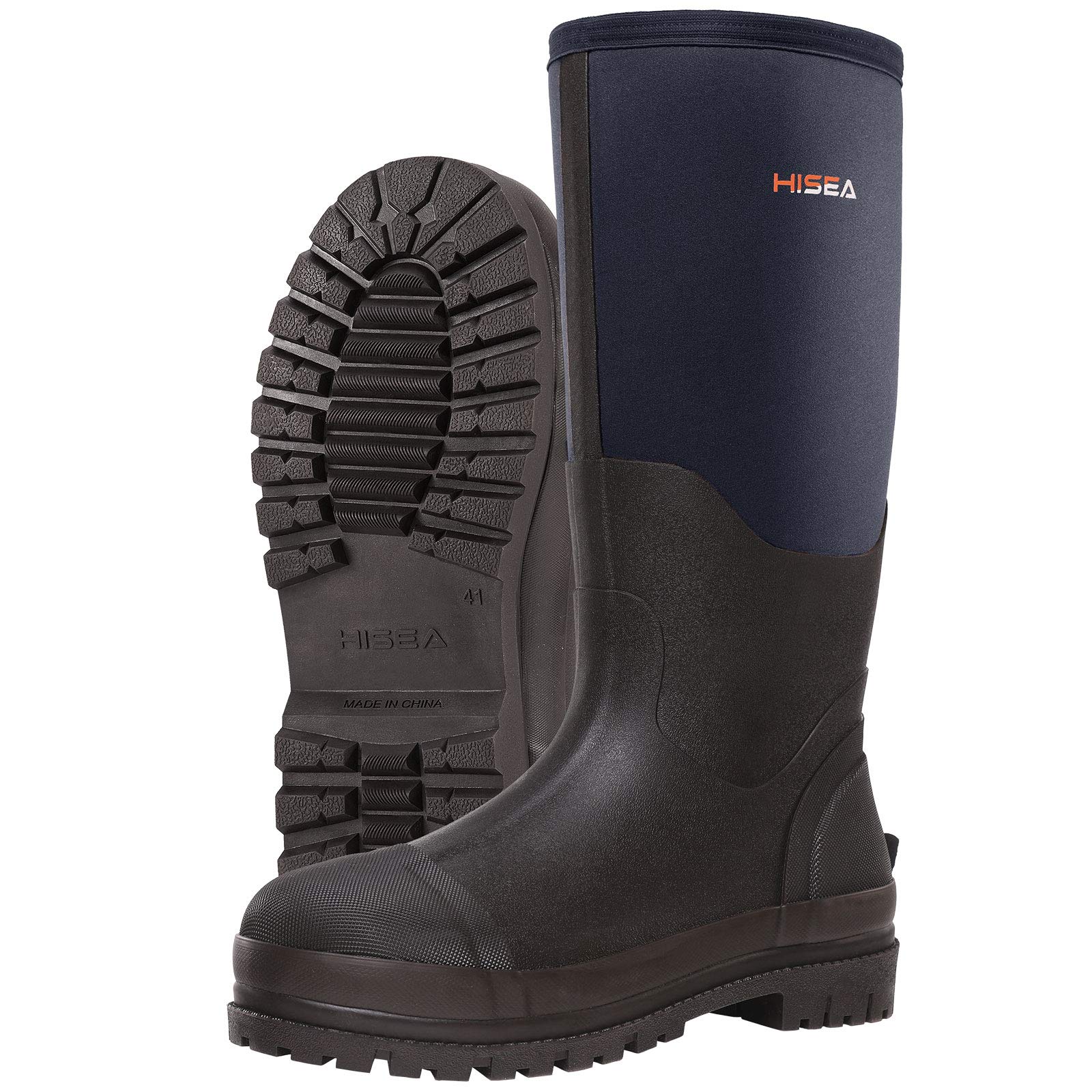 HISEA Men's Waterproof Work Boots - Insulated Neoprene Rubber Rain Boots for Construction, Farming & Outdoor Work - Slip Resistant Safety Shoes for Wet Conditions