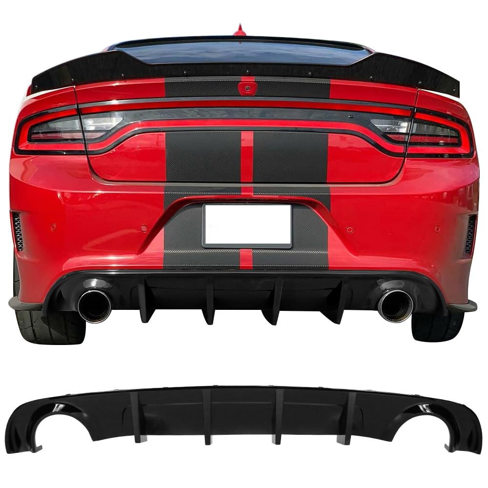 IKON MOTORSPORTS Rear Bumper Diffuser for 2015-2023 Dodge Charger Base & SXT - Gloss Black PP Lip Splitter | Enhances Aerodynamics & Sporty Look | Perfect for Car Enthusiasts & Street Racing