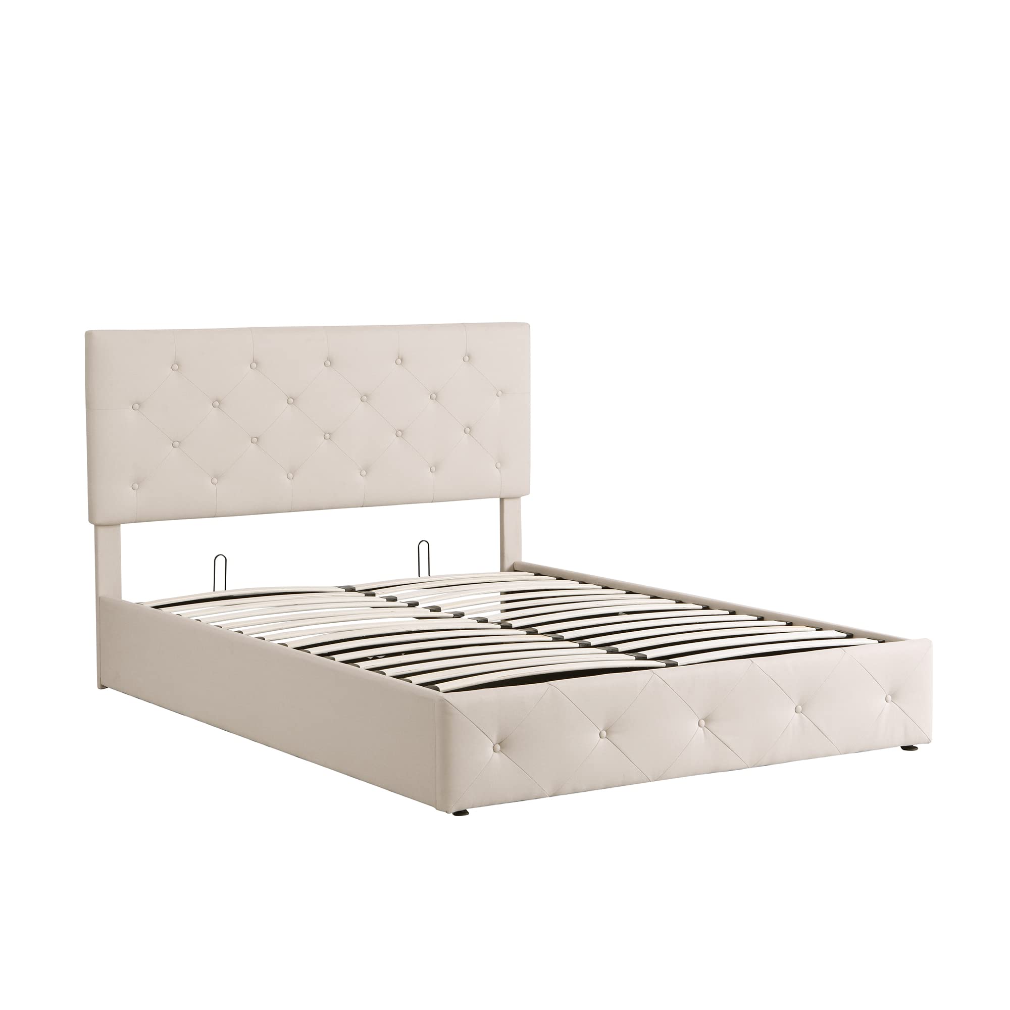 Harper & Bright Designs Queen Size Upholstered Platform Bed Frame with Gas Lift Up Storage - Underbed Storage Space, Beige Fabric Bed - Perfect for Small Bedrooms, Guest Rooms & Studio Apartments