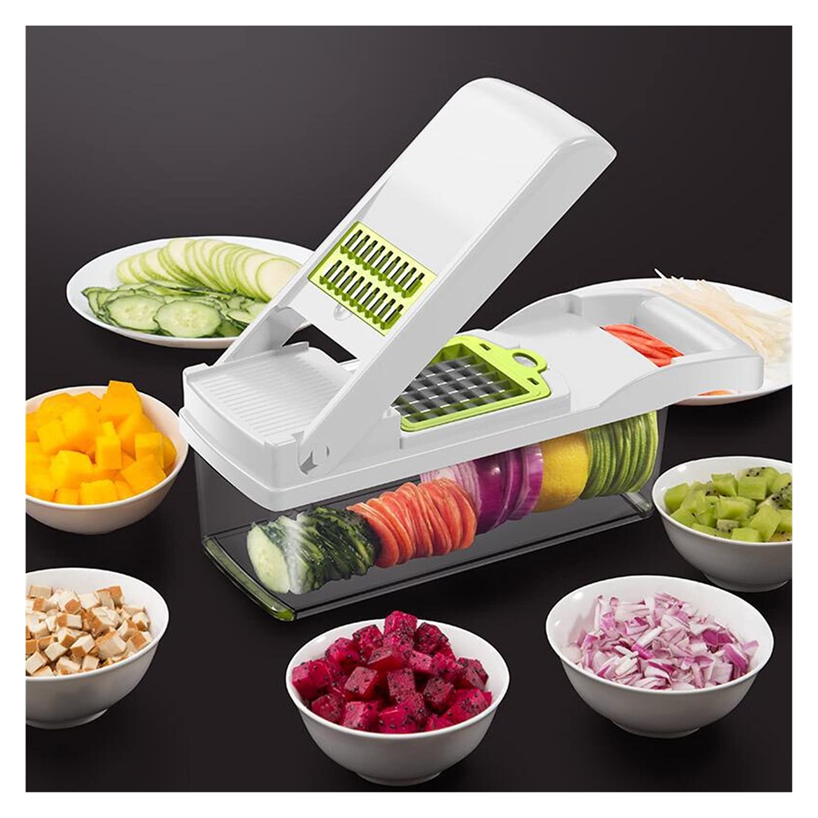 Premium Multifunctional Vegetable Cutter - 5-in-1 Kitchen Slicer, Dicer, Shredder & Grater for Potatoes, Carrots, Fruits - White (Ideal for Meal Prep, Salad Making & Healthy Cooking)