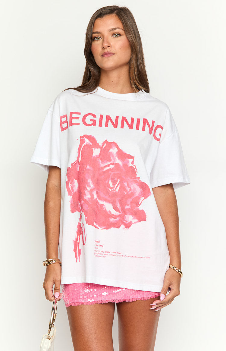 Beginning Rose White Tee - Soft Cotton Women's T-Shirt for Casual Wear & Everyday Outfits | Trendy Basic Top for Spring & Summer