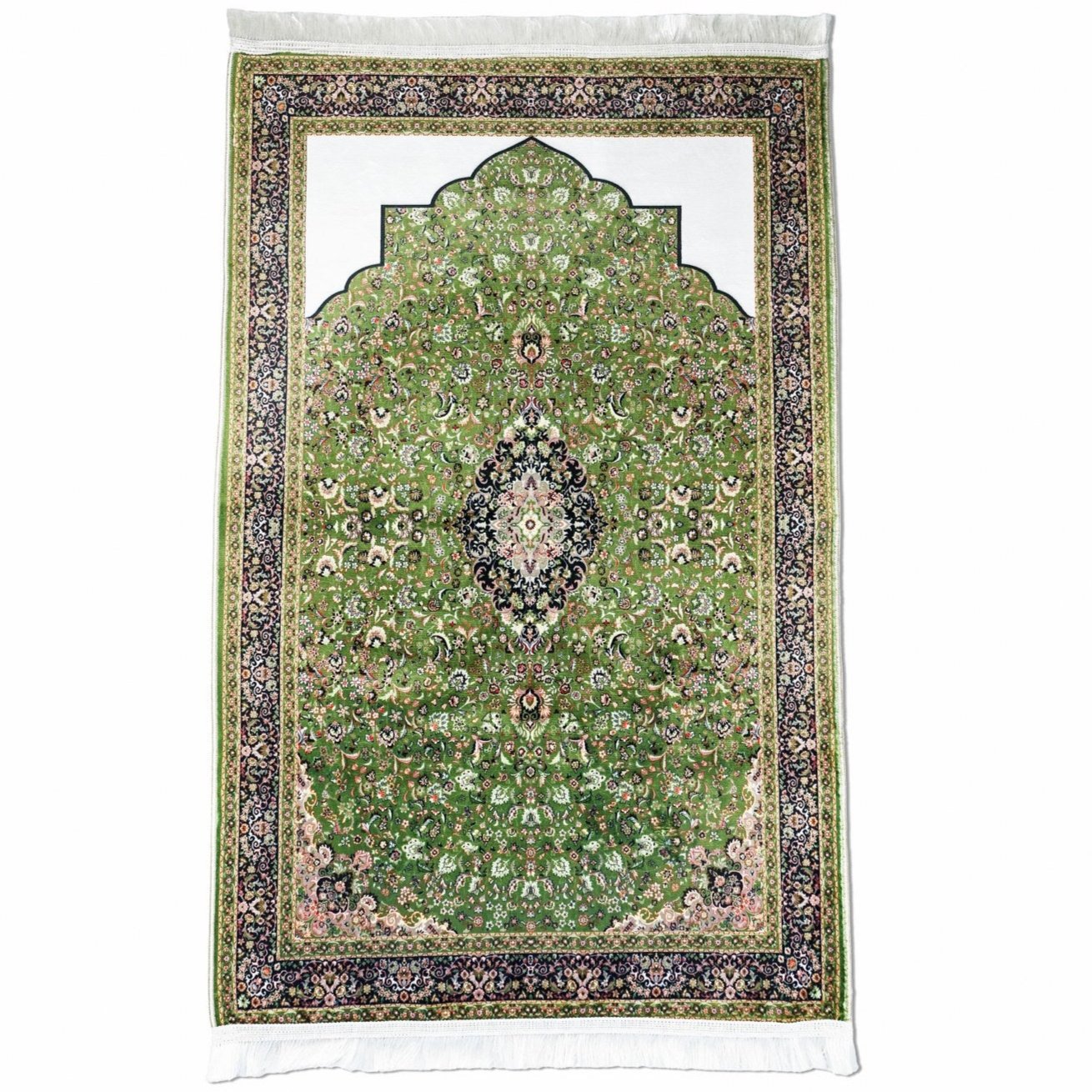 Premium Muslim Prayer Rug - Green & Black Ornate Islamic Prayer Mat for Home, Mosque & Travel - Non-Slip & Lightweight Design for Daily Salah