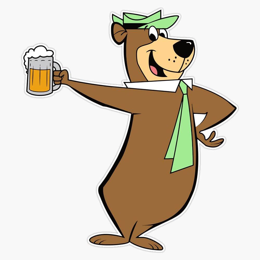 Yogi Bear Drinking Beer Vinyl Decal Sticker - 5 Inch Waterproof Car Bumper Sticker for Windows, Laptops & Coolers - Fun Outdoor Camping & Tailgating Accessories