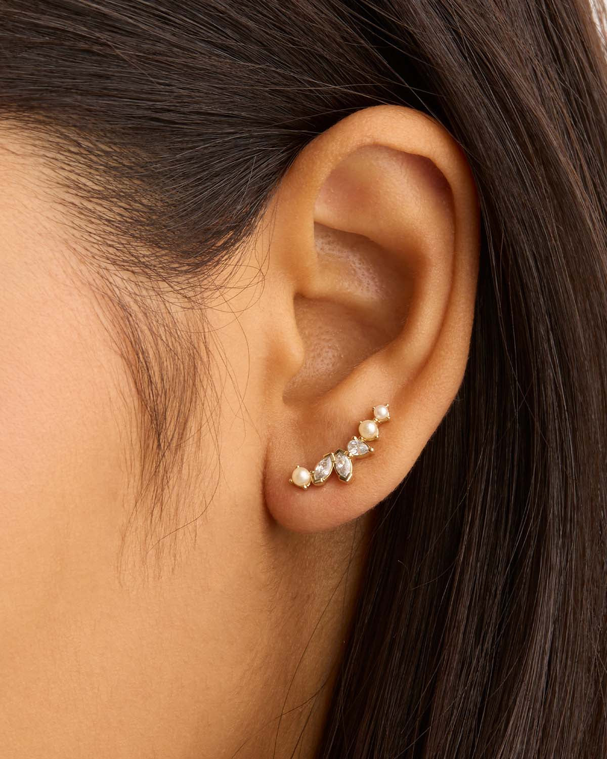 14K Solid Gold Lab Grown Diamond Ear Crawler Earrings - Elegant Floral Design for Women, Perfect for Weddings, Parties & Special Occasions