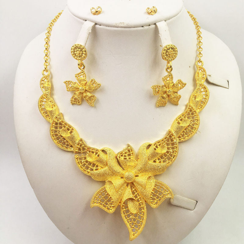 African Gold Jewelry Set for Women - Elegant Necklace & Earrings for Weddings, Anniversaries & Special Occasions | Perfect Bridal Gift & Party Accessories