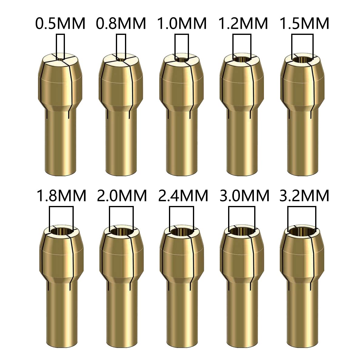 12-Piece Brass Drill Chuck Collet Set - Keyless Chuck Replacement 1/32