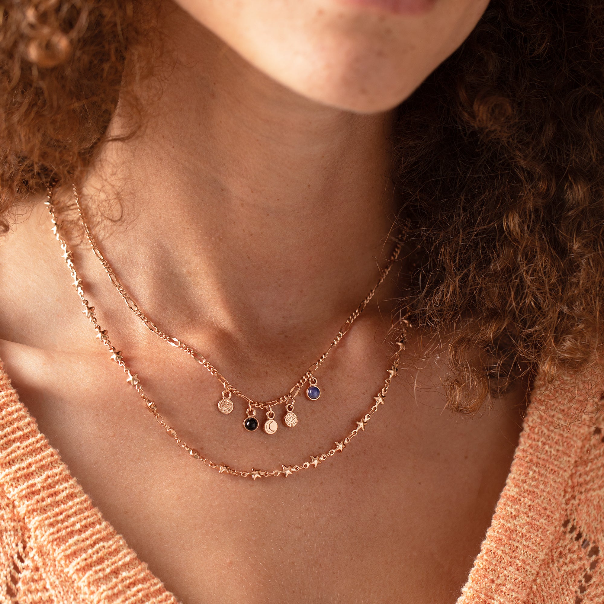 Crescent Moon Multi Charm Layered Necklace - Dainty Layered Pendant Necklace for Women, Perfect for Everyday Wear, Date Night & Special Occasions