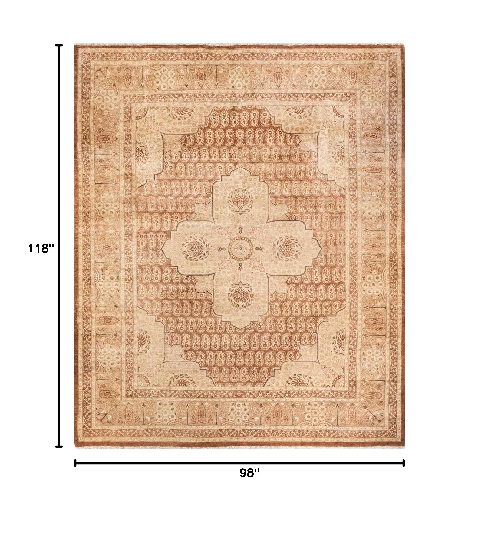 Handmade Wool Oriental Mogul Brown 8x10 Area Rug - Traditional Hand-Knotted One-of-a-Kind Solo Rug for Living Room, Bedroom & Home Decor